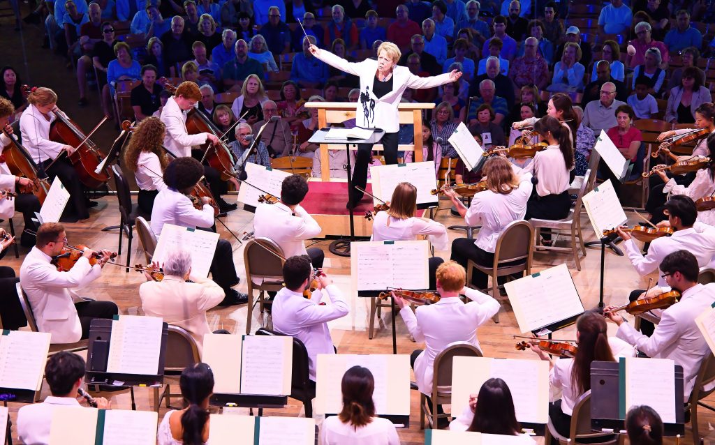 Marin Alsop conducts Tanglewood Music Center Orchestra, Aug. 16, 2026; Hilary Scott/BSO photo.